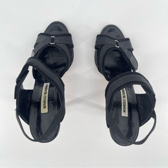 Manolo Blahnik Black Suede Slingback Sandals 7.5 Neiman Marcus Exclusive - Picture 5 of 17